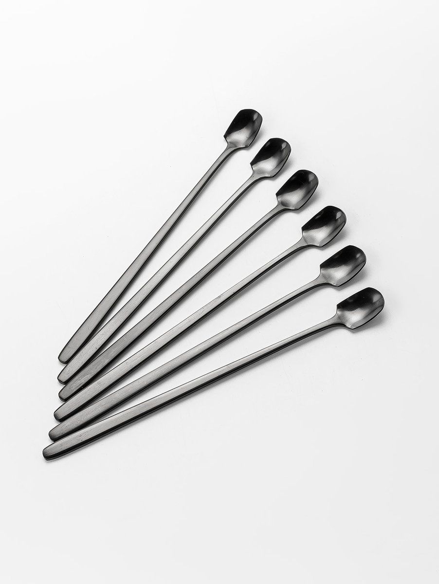 SET X 6 CUCHARAS DE ACERO NEGRO DISEÑO PALA 17CM