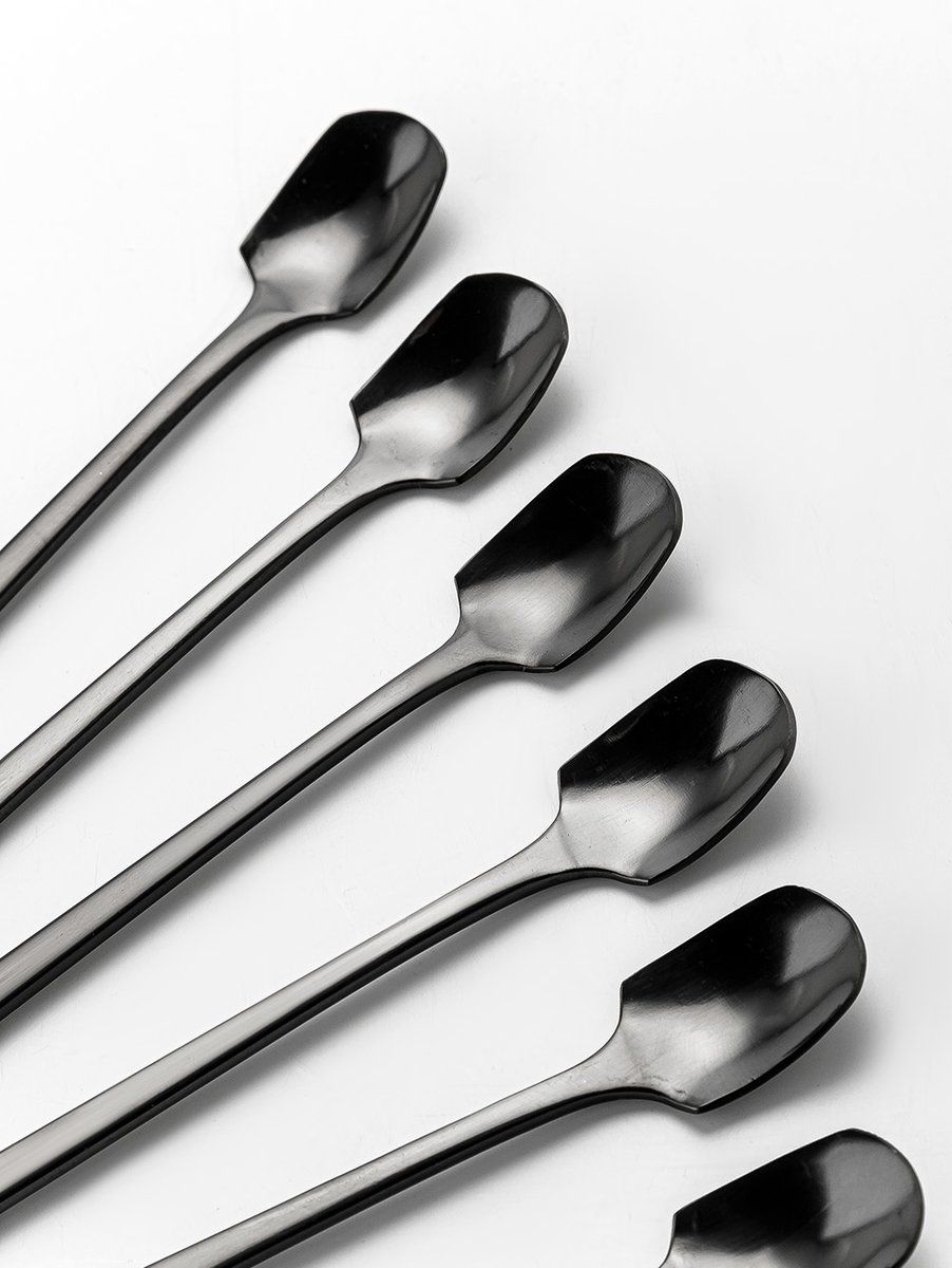 SET X 6 CUCHARAS DE ACERO NEGRO DISEÑO PALA 17CM
