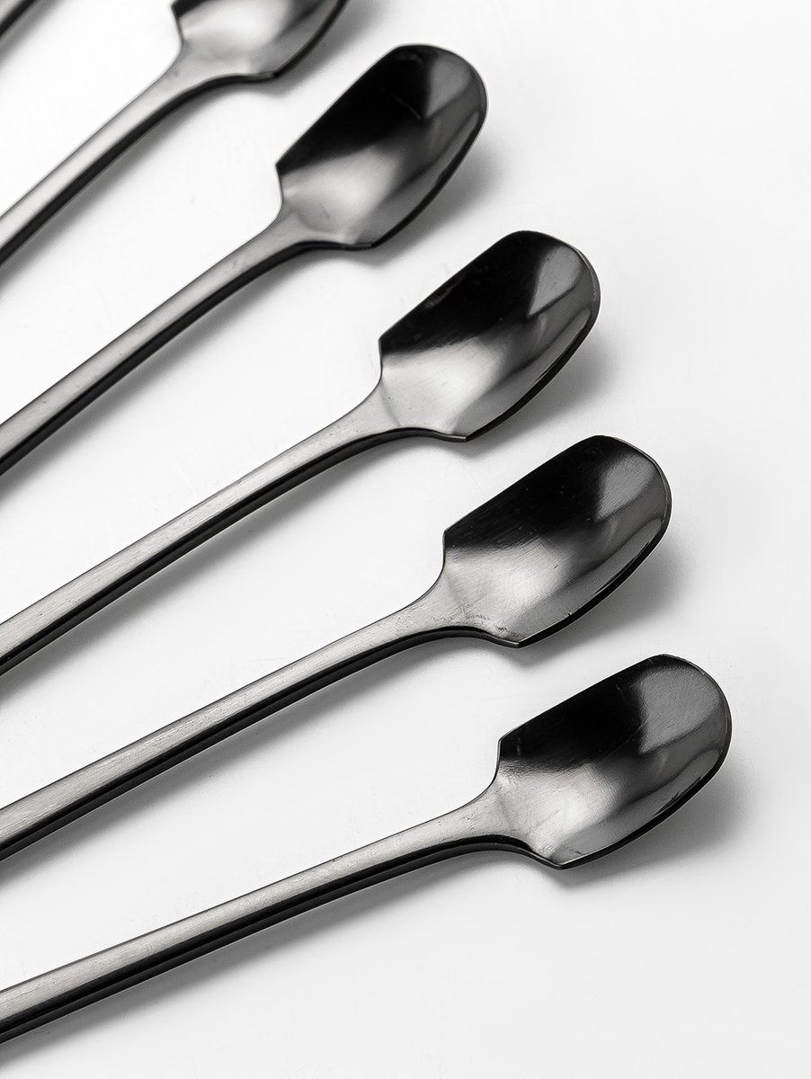 SET X 6 CUCHARAS DE ACERO NEGRO DISEÑO PALA 17CM