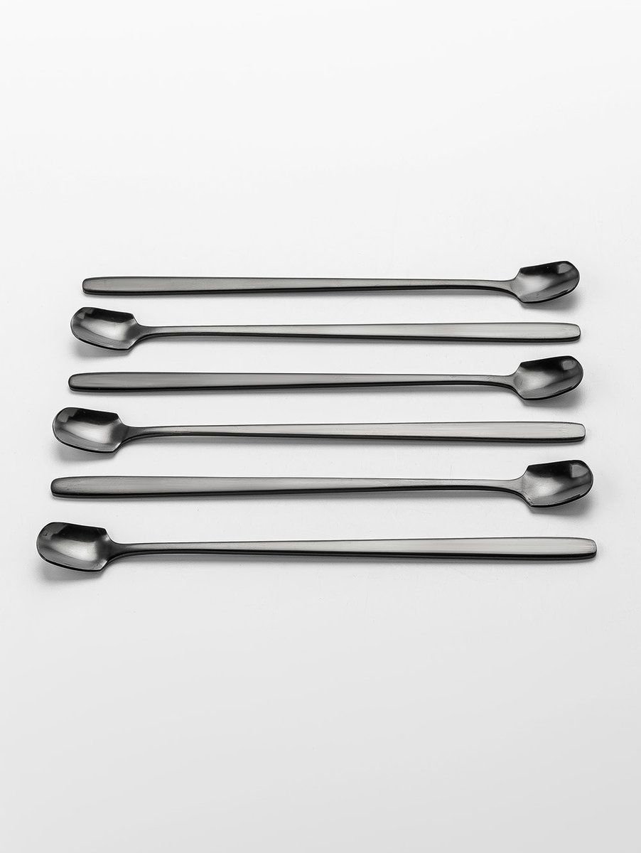 SET X 6 CUCHARAS DE ACERO NEGRO DISEÑO PALA 17CM