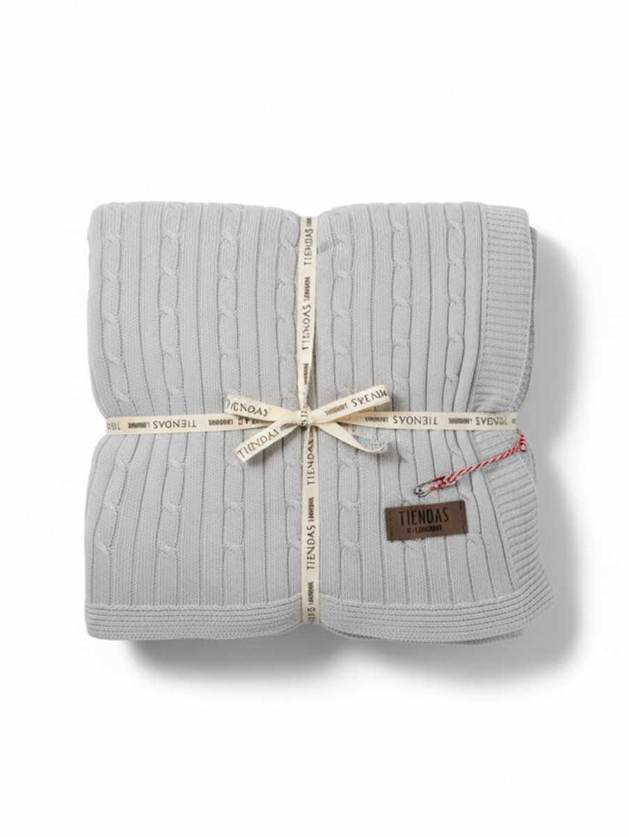 MANTA TEJIDA TRENZA GRIS PERLA 180X120