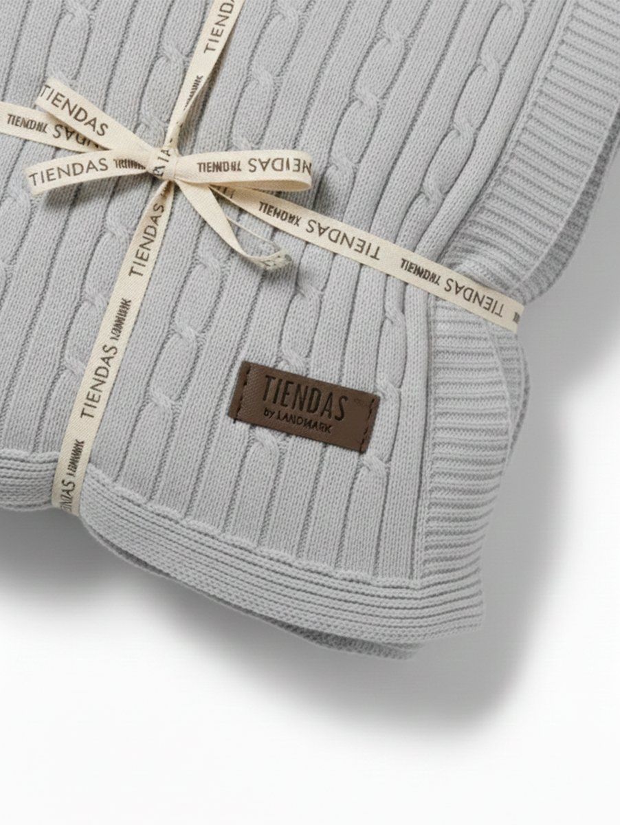 MANTA TEJIDA TRENZA GRIS PERLA 180X120