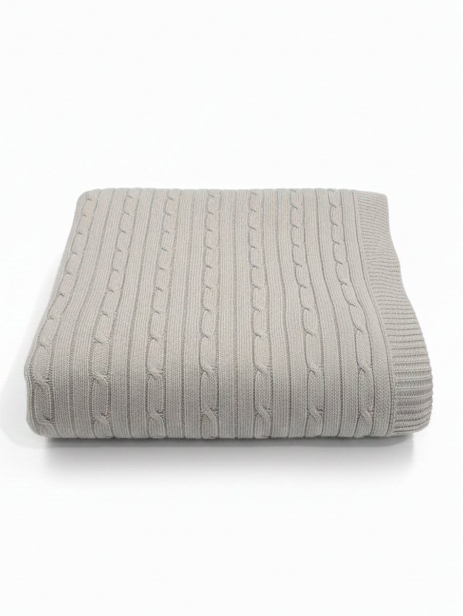 MANTA TEJIDA TRENZA GRIS PERLA 180X120