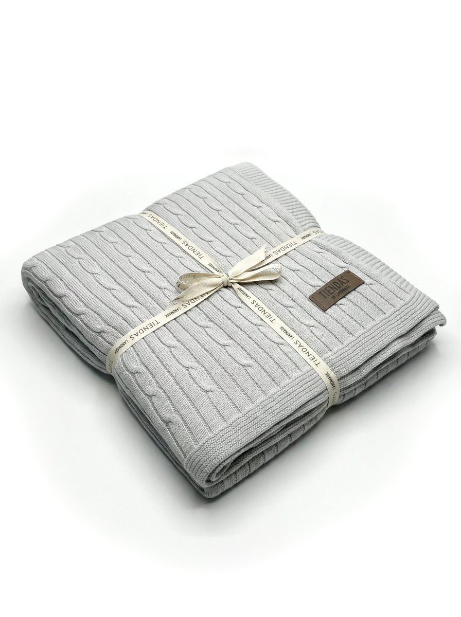 MANTA TEJIDA TRENZA GRIS PERLA 180X120