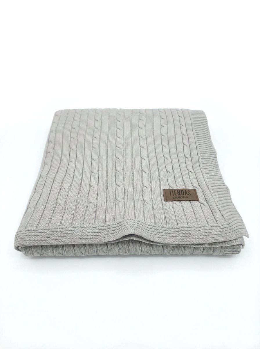 MANTA TEJIDA TRENZA GRIS PERLA 180X120