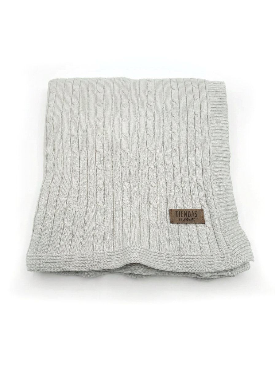 MANTA TEJIDA TRENZA GRIS PERLA 180X120