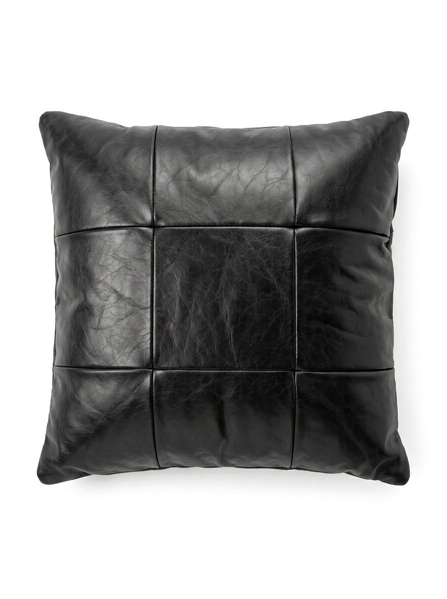 ALMOHADON CUERO 100% NATURAL CUADRANTES 45 X 45 NEGRO