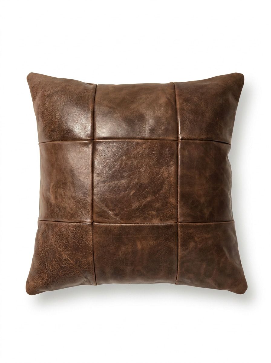 ALMOHADON CUERO 100% NATURAL CUADRANTES 45 X 45 HABANO