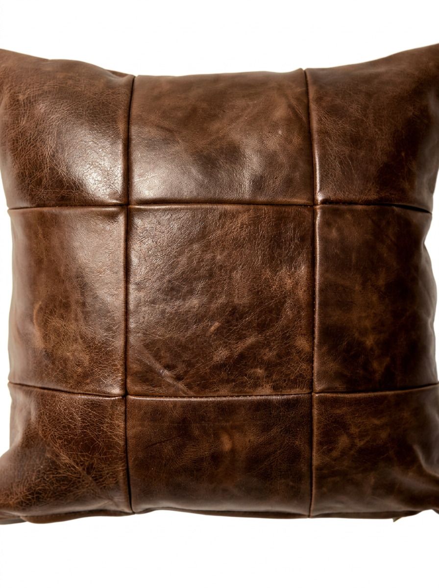 ALMOHADON CUERO 100% NATURAL CUADRANTES 45 X 45 HABANO