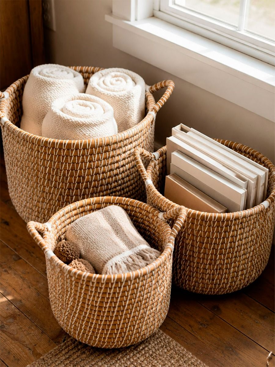 CANASTO ANIKA NATURAL & WHITE L